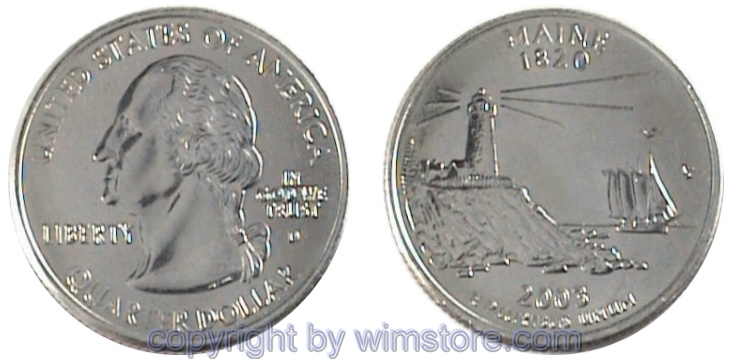 USA, 1/4 Dollar (Quarter) 2003, Maine, KM 345, Ku-Ku/Ni plattiert