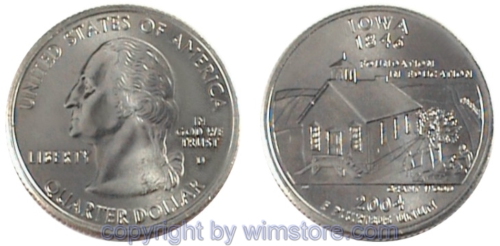 USA, 1/4 Dollar (Quarter) 2004, Iowa, KM 358, Ku-Ku/Ni plattiert