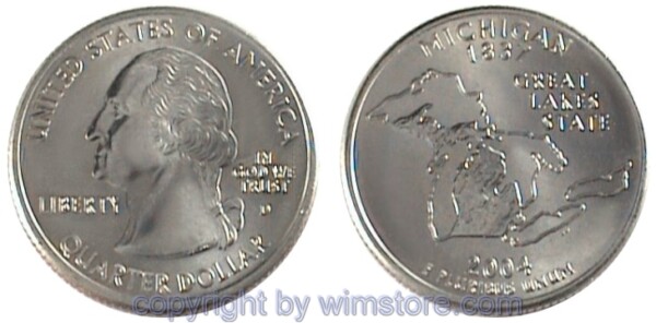 USA, 1/4 Dollar (Quarter) 2004, Michigan, KM 355, Ku-Ku/Ni plattiert