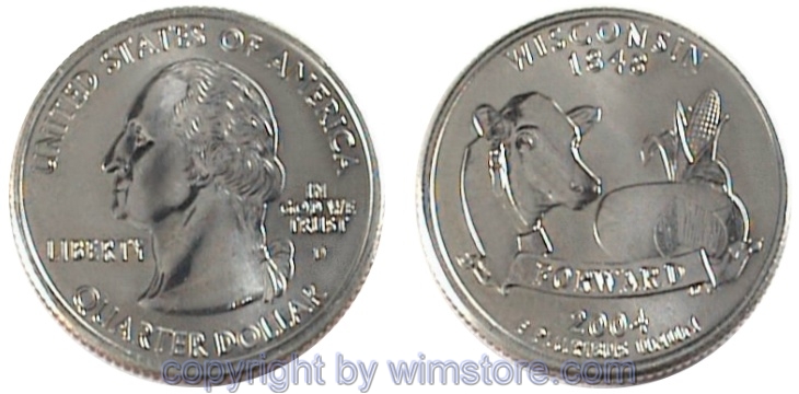 USA, 1/4 Dollar (Quarter) 2004, Wisconsin, KM 359, Ku-Ku/Ni plattiert