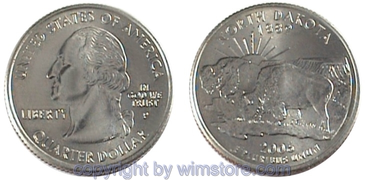 USA, 1/4 Dollar (Quarter) 2006, North Dakota, KM 385, Ku-Ku/Ni plattiert