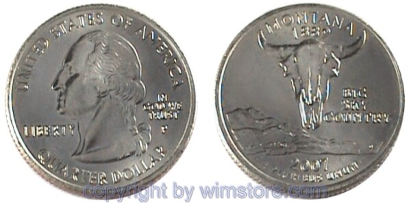 USA, 1/4 Dollar (Quarter) 2007, Montana, KM 396, Ku-Ku/Ni plattiert