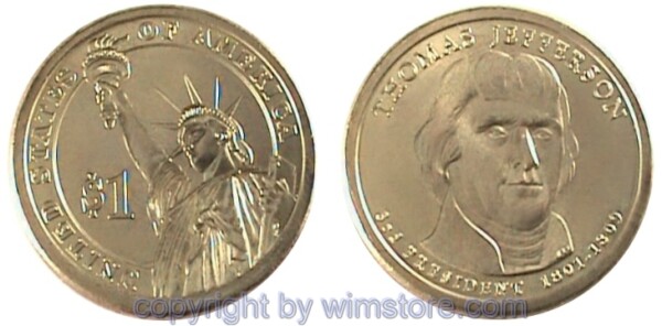 USA, 1 Dollar 2007, Thomas Jefferson, KM 403, Ku-Ni/Me plattiert