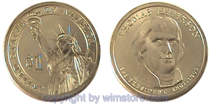 USA, 1 Dollar 2007, Thomas Jefferson, KM 403, Ku-Ni/Me plattiert