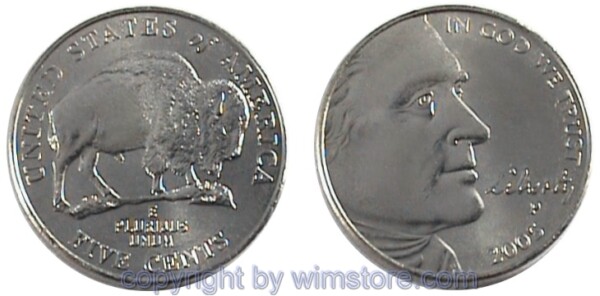 USA, 5 Cents 2005, American Bison, KM 368, Ku/Ni