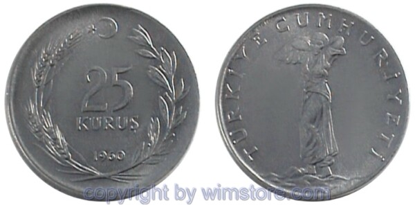 Türkei, 25 Kurus 1960 - 1966, KM 892.2, Stahl