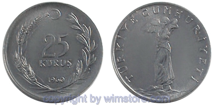 Türkei, 25 Kurus 1960 - 1966, KM 892.2, Stahl