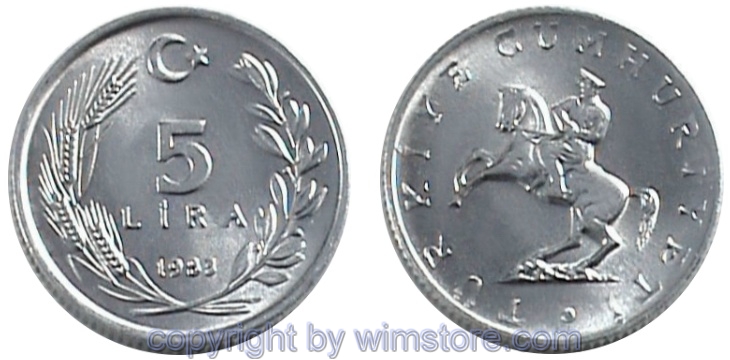 Türkei, 5 Lira 1983, KM 949.2, Aluminium