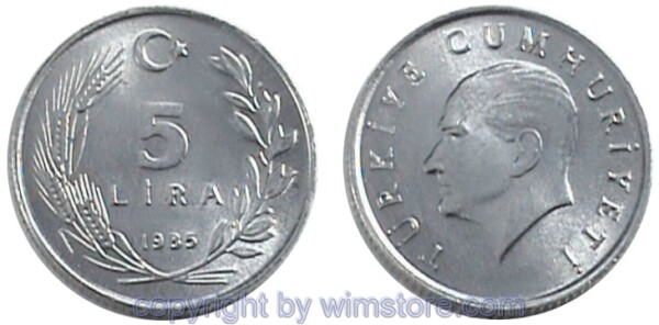 Türkei, 5 Lira 1984 - 1989, KM 963, Aluminium