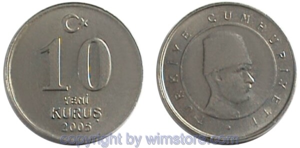 Türkei, 10 New Kurus ab 2005, KM 1166, Ku/Ni