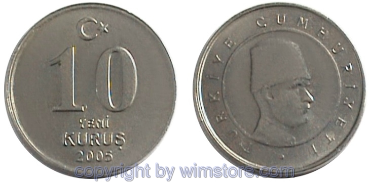 Türkei, 10 New Kurus ab 2005, KM 1166, Ku/Ni