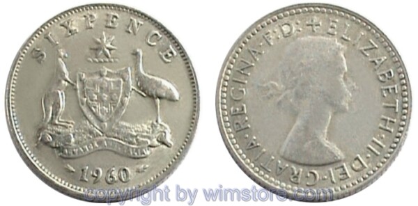 Australien, 6 Pence 1955 - 1963, KM 58, Silber