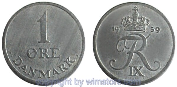 Dänemark, 1 Öre 1956 - 1971 C-S, KM 839.2, Zink