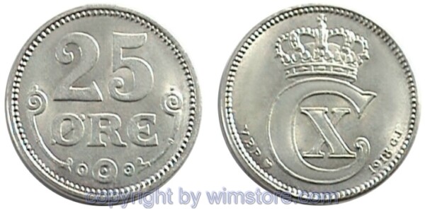 Dänemark, 25 Öre 1913 - 1918 VBP-GJ, KM 815.1, Silber