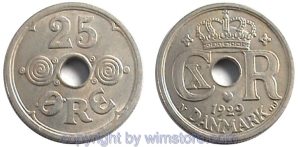 Dänemark, 25 Öre 1929 - 1947 N-GJ, KM 823.2, Ku/Ni