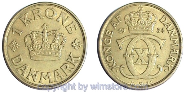 Dänemark, 1 Krone 1929 - 1941 N-GJ, KM 824.2, Alu/Bro