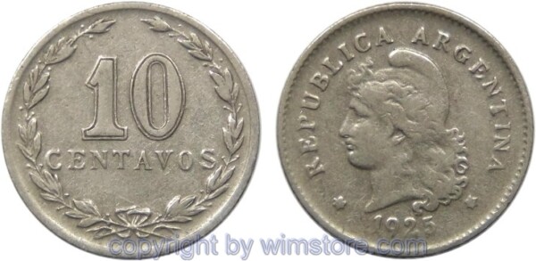 Argentinien, 10 Centavos, 1905 -1942, KM 35, Ku/Ni