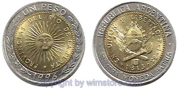 Argentinien, 1 Peso, 1994 - 1996, KM 112.1, Bi-Metall