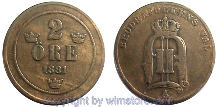Schweden, 2 Öre 1877 - 1905, KM 746, Bronze