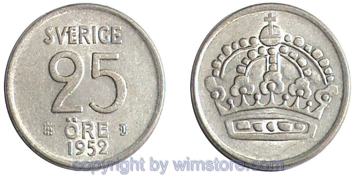 Schweden, 25 Öre 1952 - 1961, KM 824, Billon