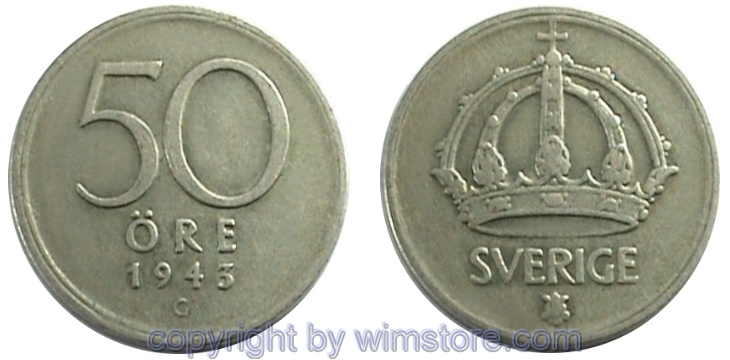 Schweden, 50 Öre 1943 - 1950, KM 817, Billon