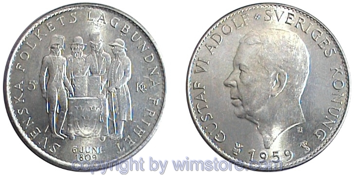 Schweden, 5 Kronor 1959, Verfassung, KM 830, Billon