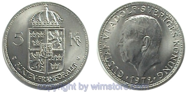 Schweden, 5 Kronor 1972 - 1973, KM 846, Ni-Ku/Ni plattiert