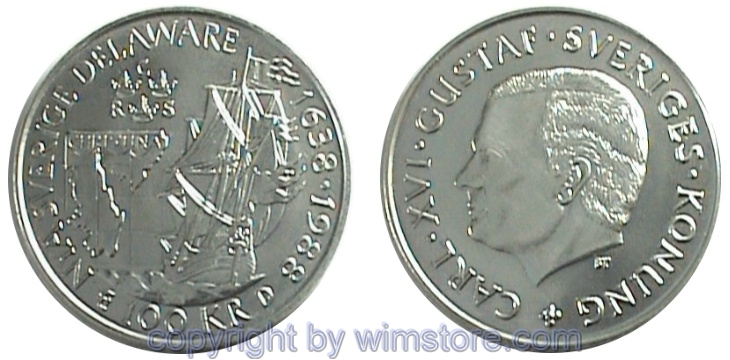 Schweden, 100 Kronor 1988, Delaware, KM 867.2, Silber