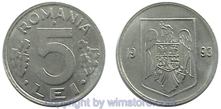 Rumänien, 5 Lei ab 1992, KM 114, Stahl vernickelt
