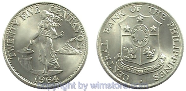 Philippinen, 25 Centavos 1958 - 1966, KM 189.1, Ku/Ni/Zink