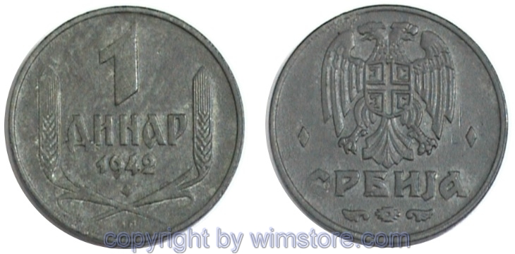 Serbien, 1 Dinar 1942, KM 31, Zink