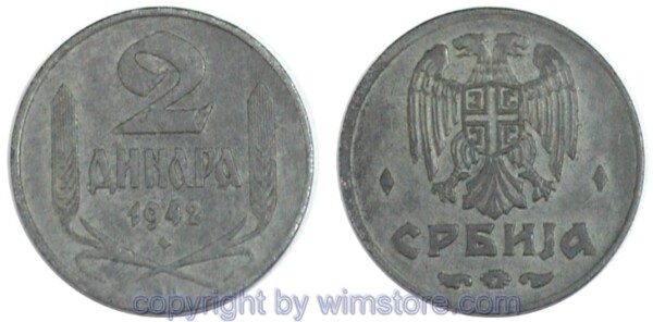 Serbien, 2 Dinara 1942, KM 32, Zink