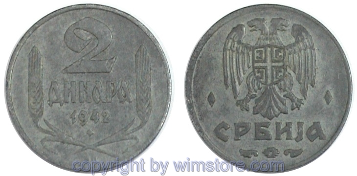 Serbien, 2 Dinara 1942, KM 32, Zink