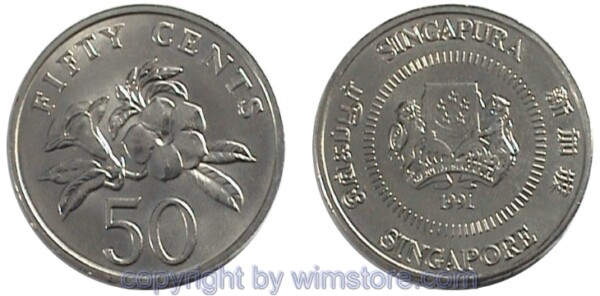 Singapur, 50 Cents 1989 - 1991, KM 53.2, Ku/Ni