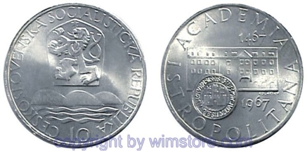 Tschechoslowakei, 10 Korun 1967, Universität Pressburg, KM 62, Silber