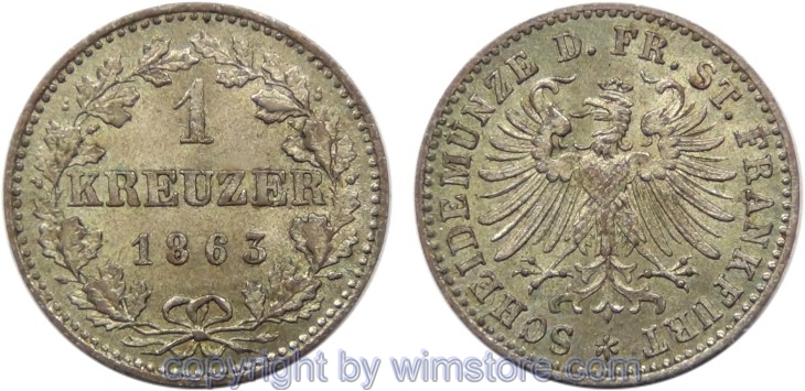 sm18606 Frankfurt, 1 Kreuzer 1862 - 1866, KM 367, Billon
