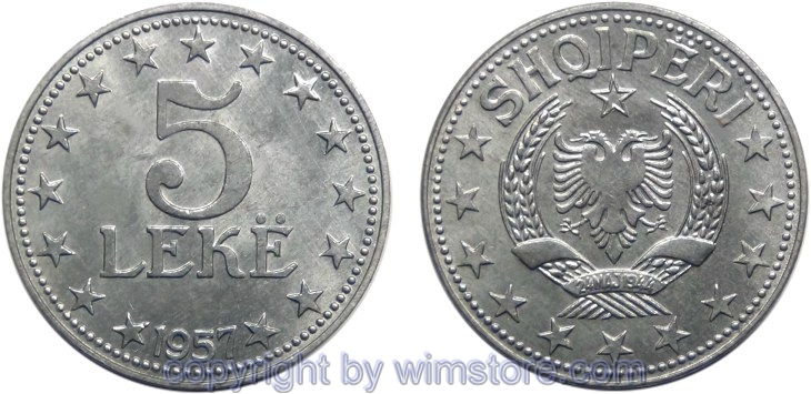Albanien, 5 Leke 1947 und 1957, KM 38, Zink
