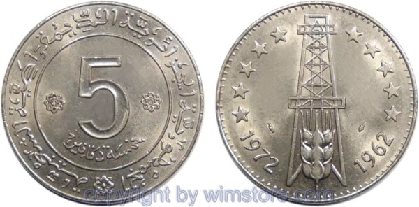 Algerien, 5 Dinars 1972, FAO, KM 105a2, Nickel