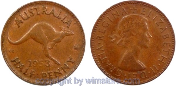 Australien, 1/2 Penny 1953 - 1955, KM 49, Bronze