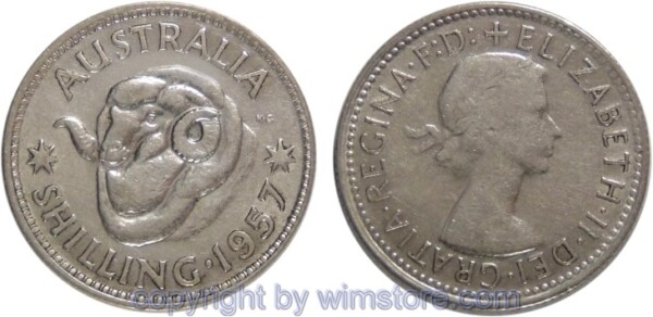 Australien, 1 Shilling 1955 - 1963, KM 59, Silber