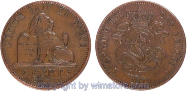 Belgien FR, 2 Centimes 1870, KM 35.1, Kupfer