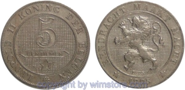 Belgien FL, 5 Centiemen 1894 - 1900, KM 41, Ku/Ni