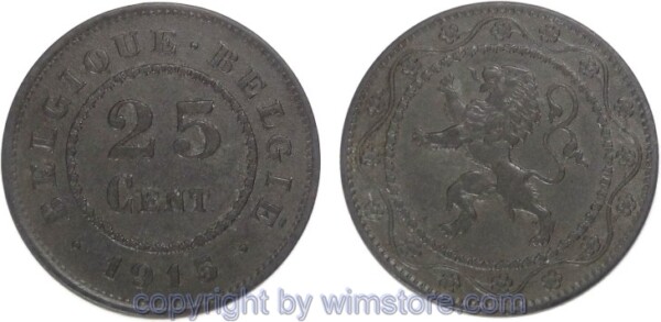 Belgien FR, 25 Centimes 1915 - 1918, KM 82, Zink