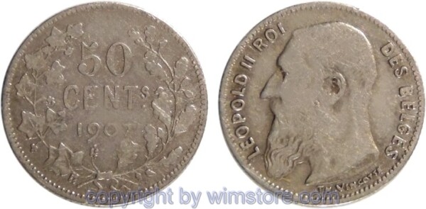 Belgien FR, 50 Centimes 1907 und 1909, KM 60.1, Silber