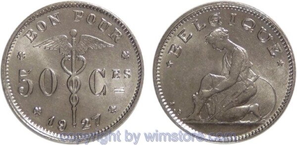 Belgien FR, 50 Centimes 1922 - 1933, KM 87, Nickel