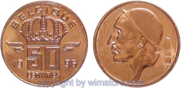 Belgien FR, 50 Centimes 1955 - 2001, KM 148.1, Bronze