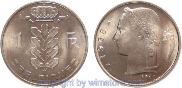 Belgien FR, 1 Franc 1950 - 1988, KM 142.1, Ku/Ni