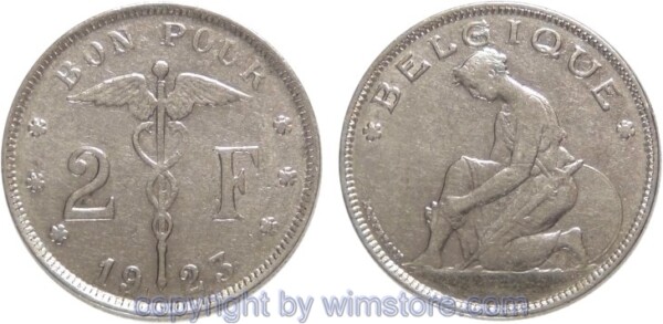Belgien FR, 2 Francs 1923, KM 91.1, Nickel, ss