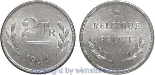 Belgien FR, 2 Francs 1944, KM 133, Zink