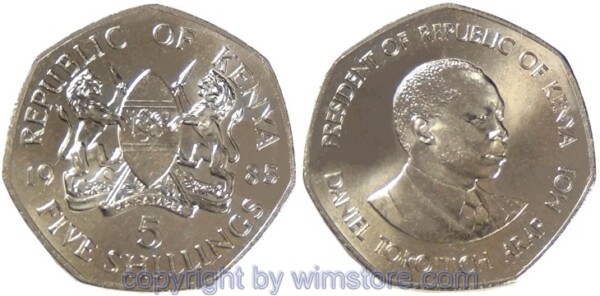 Kenia, 5 Shillings 1985, KM 23, Ku/Ni